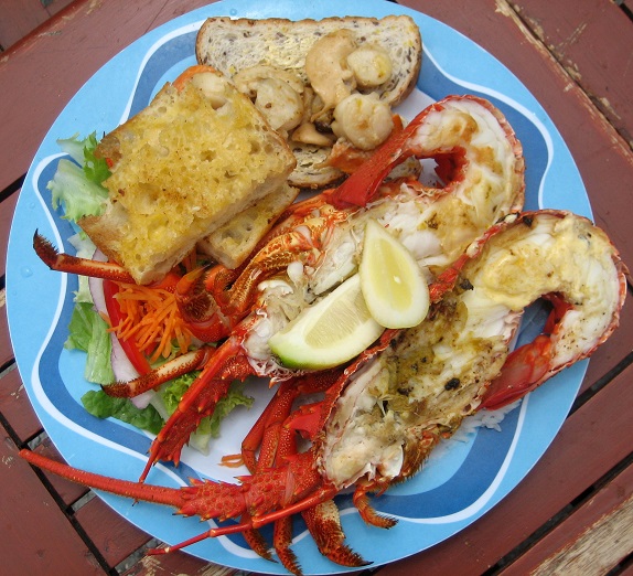 Fresh seafood BBQ with crayfish and scallops